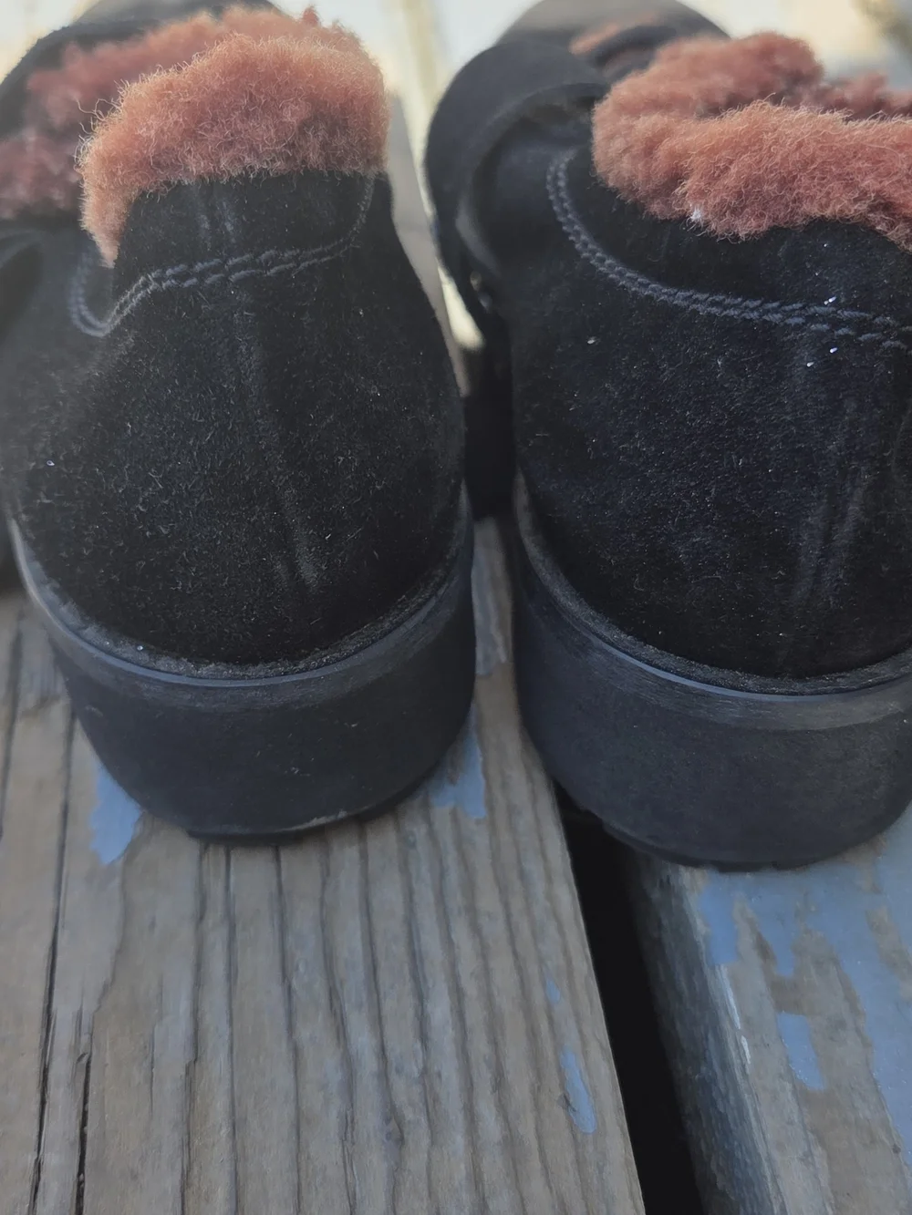 Stuart Weitzman Black Suede Kids Lace-Up Boots with Rust Shearling Trim